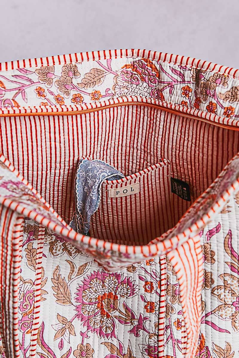 Quilted Striped Ivory Tote Bag
