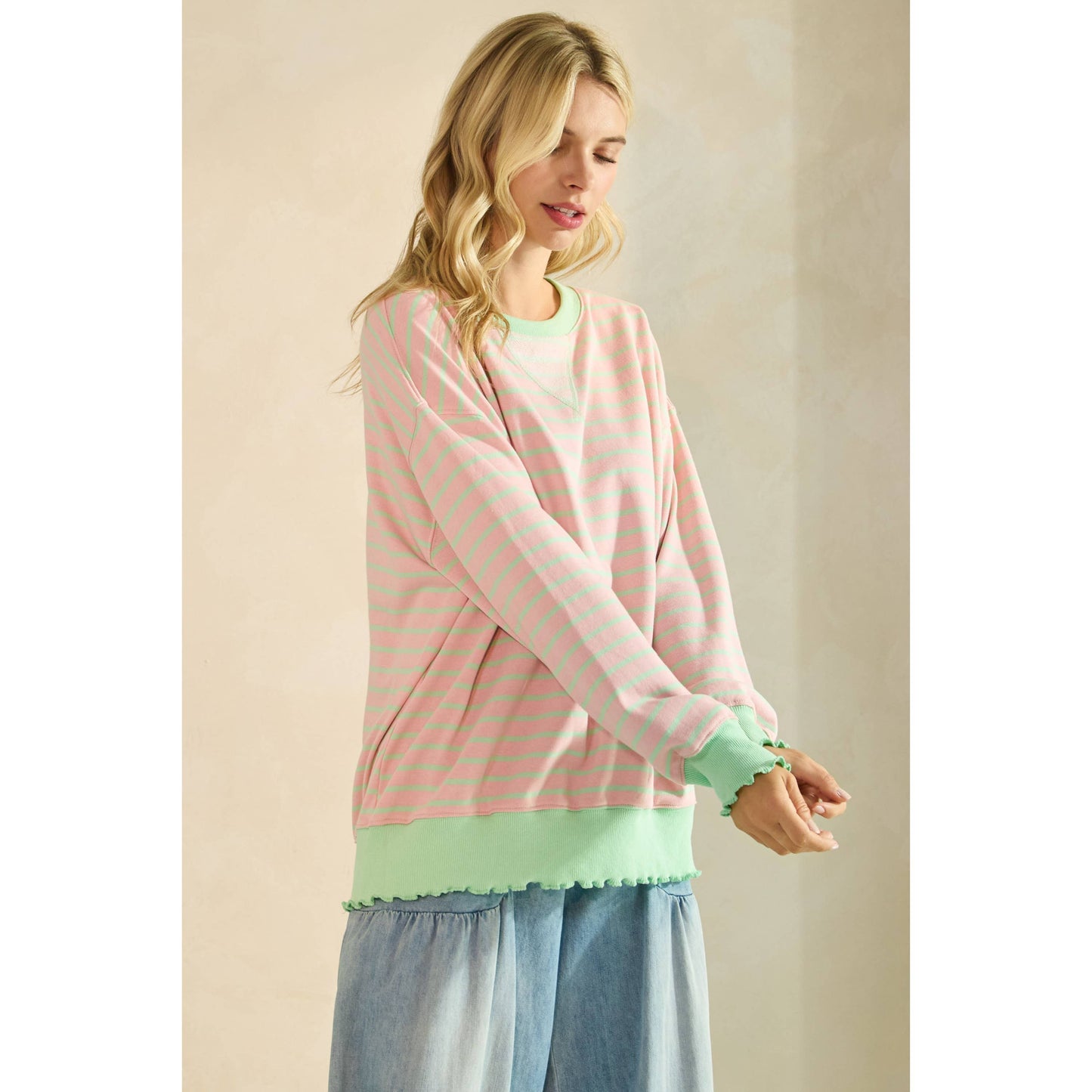 Striped Knit Long Sleeve Top