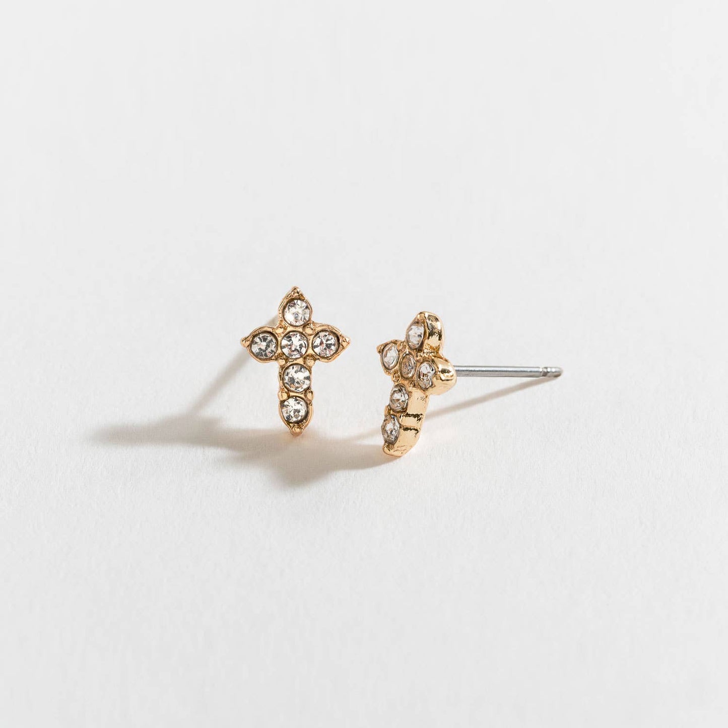 Gold + Crystal Stone Cross Ear Sense Stud Earrings