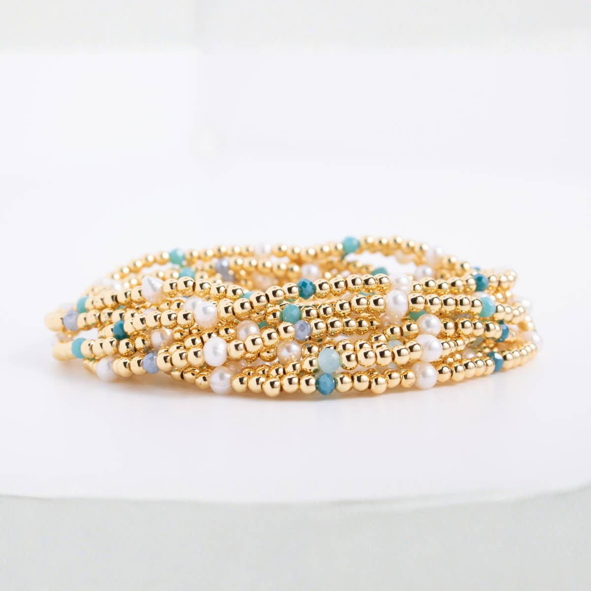 3mm Beaded Stretch Bracelet with Pearls and Crystals