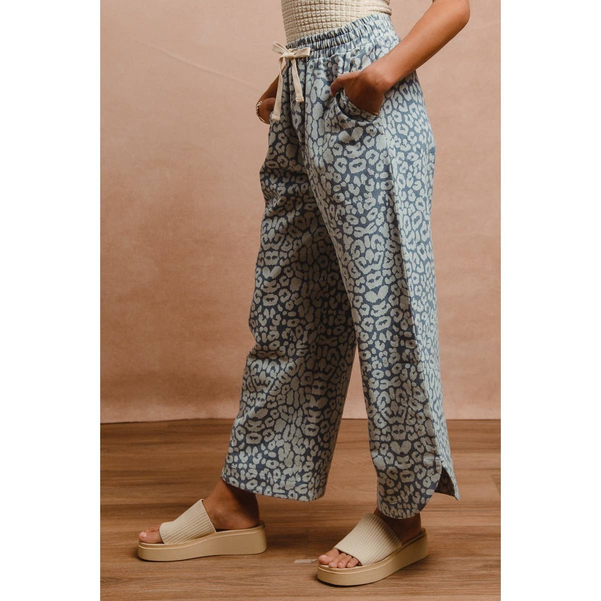 Washed Leopard Drawstring Pants
