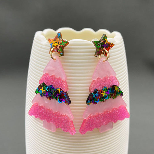 Acrylic Christmas Tree Star Post Earrings