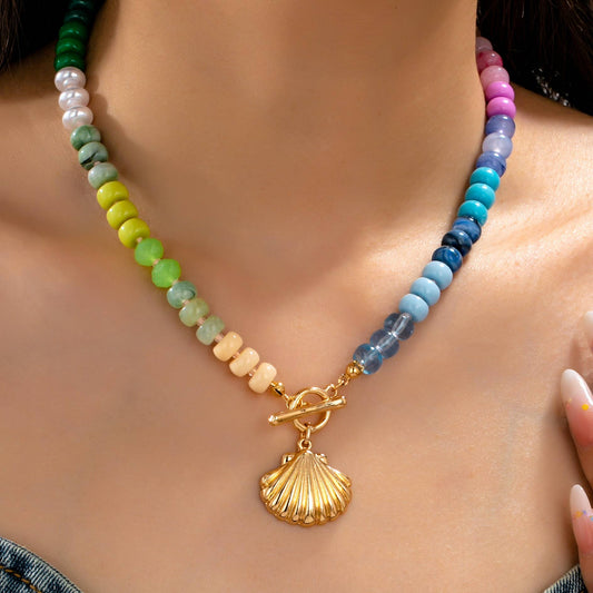 Beaded Seashell Charm Necklace