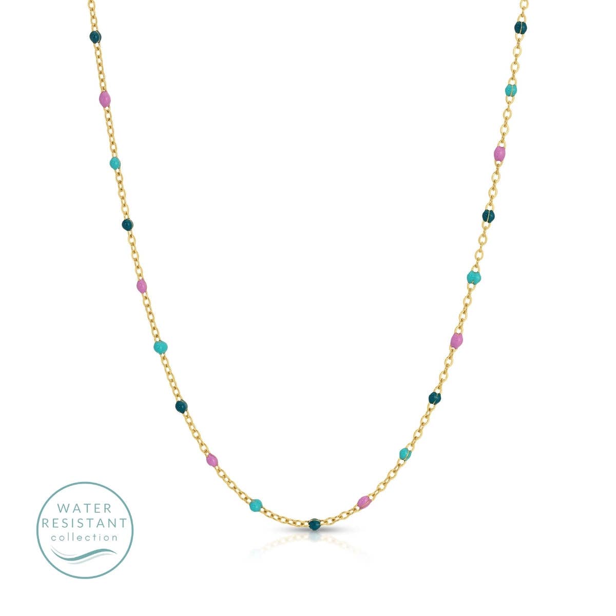 Sweetly Colored Delicate Chain Necklace, Water-Resistant