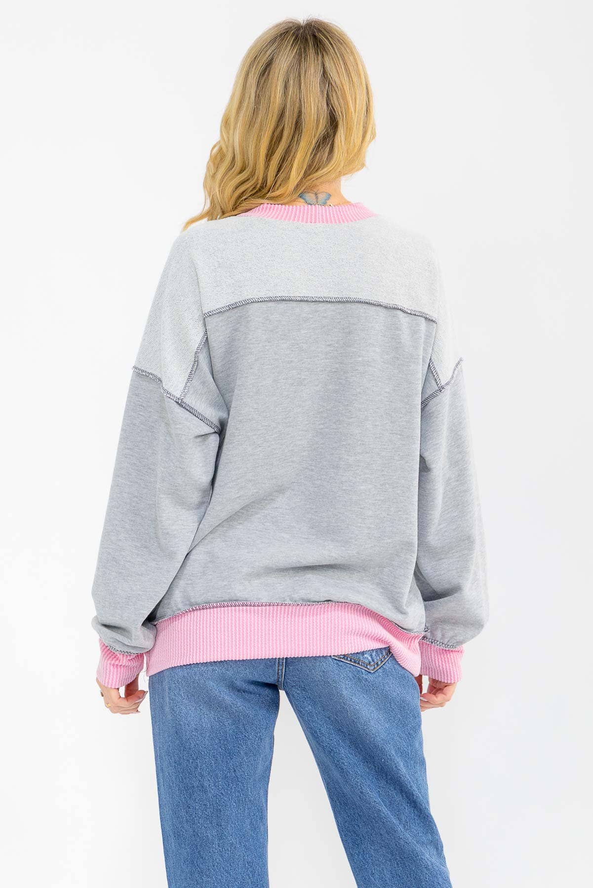 Contrast Trim Exposed Seam Sweatshirt