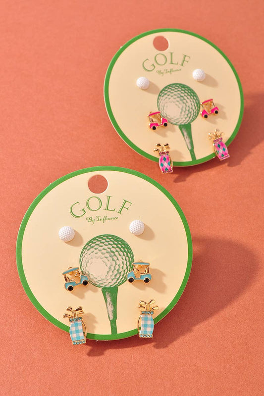 GOLF BALL, CART AND BAG 3 SET EARRINGS