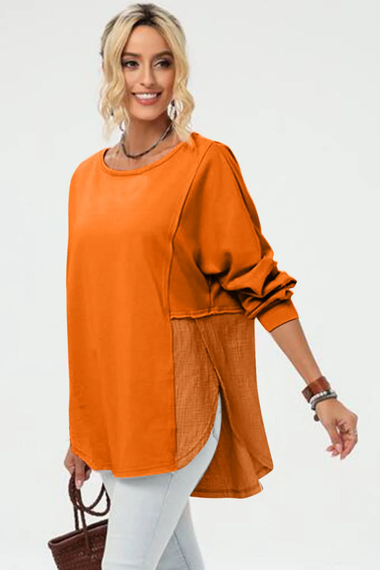 Crinkle Patchwork Raw Edge Blouse