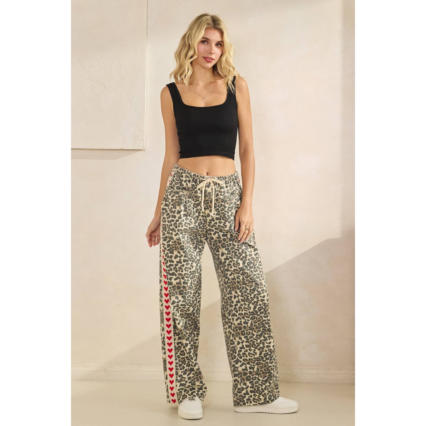 Leopard Printed Striped Wide Legged Pants
