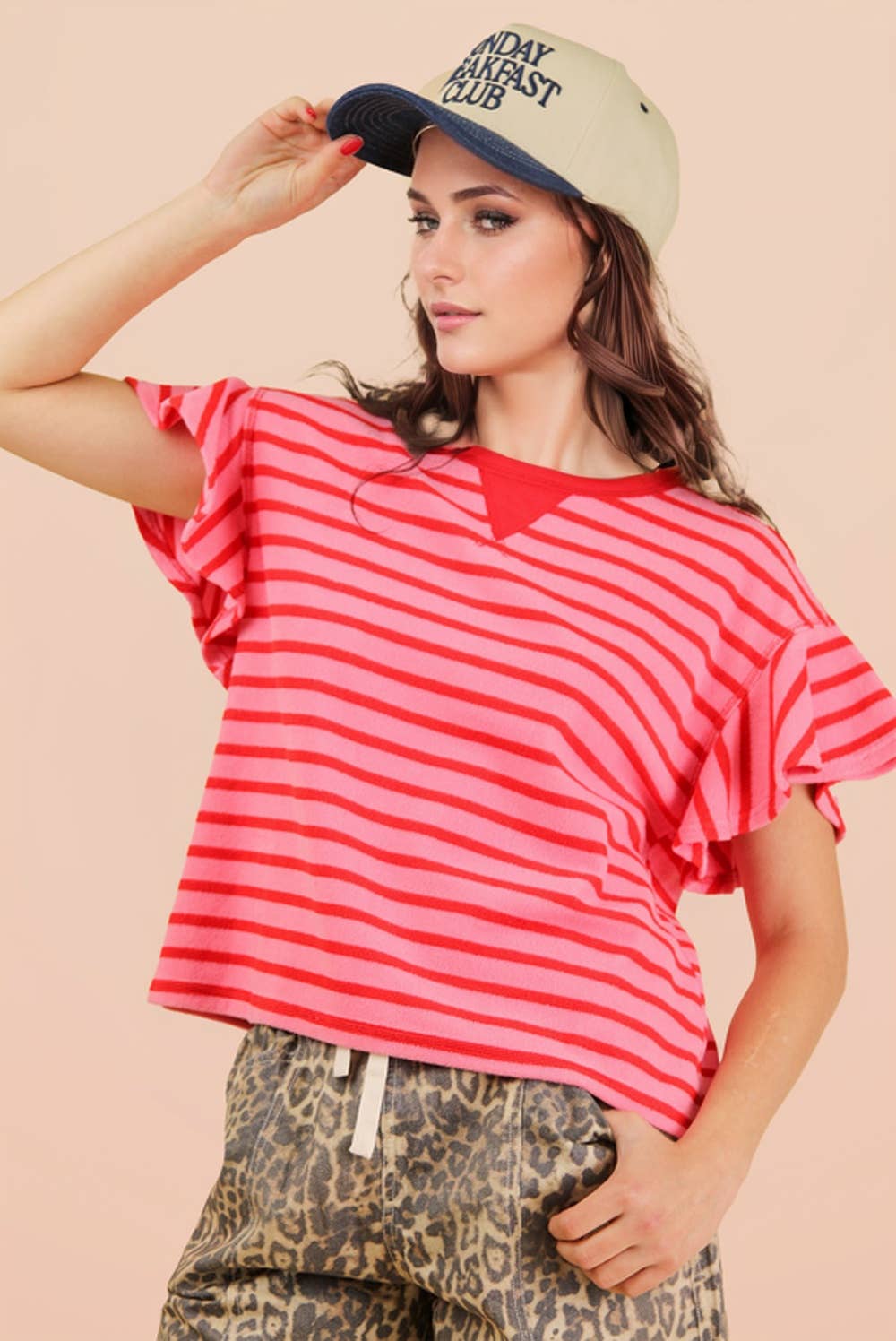 Sophia Ruffle Stripe Knit Top