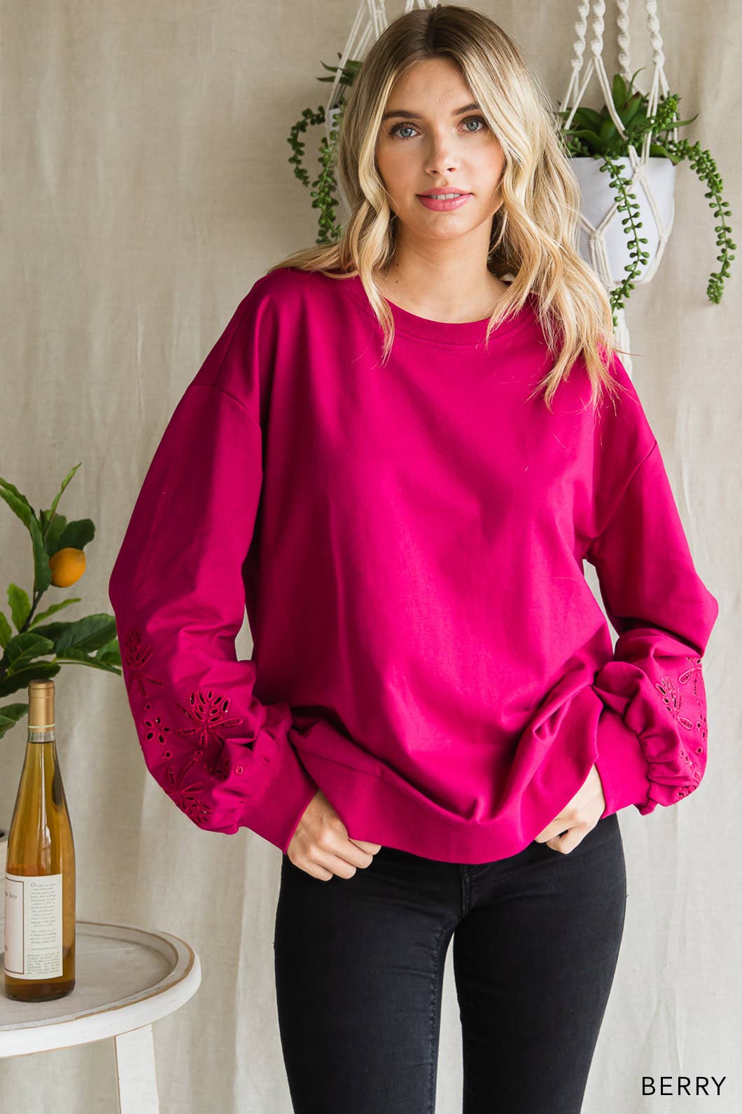 Embroidery Sleeve Pullover Top