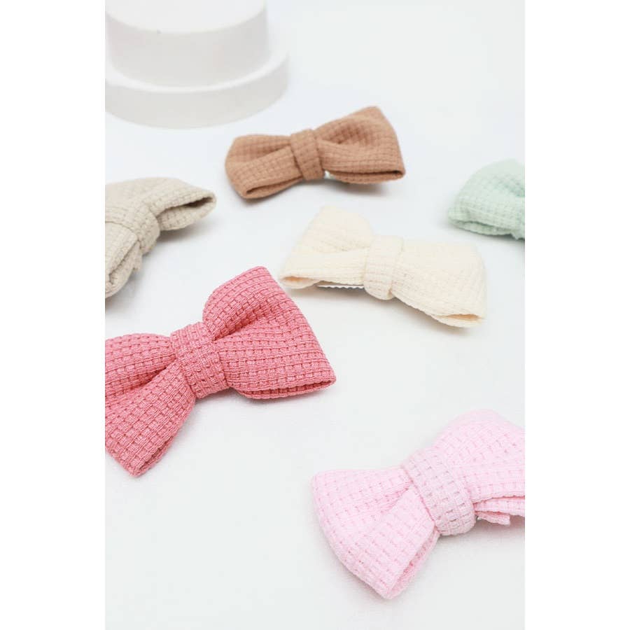 Girls Waffle Texture Bow Clips