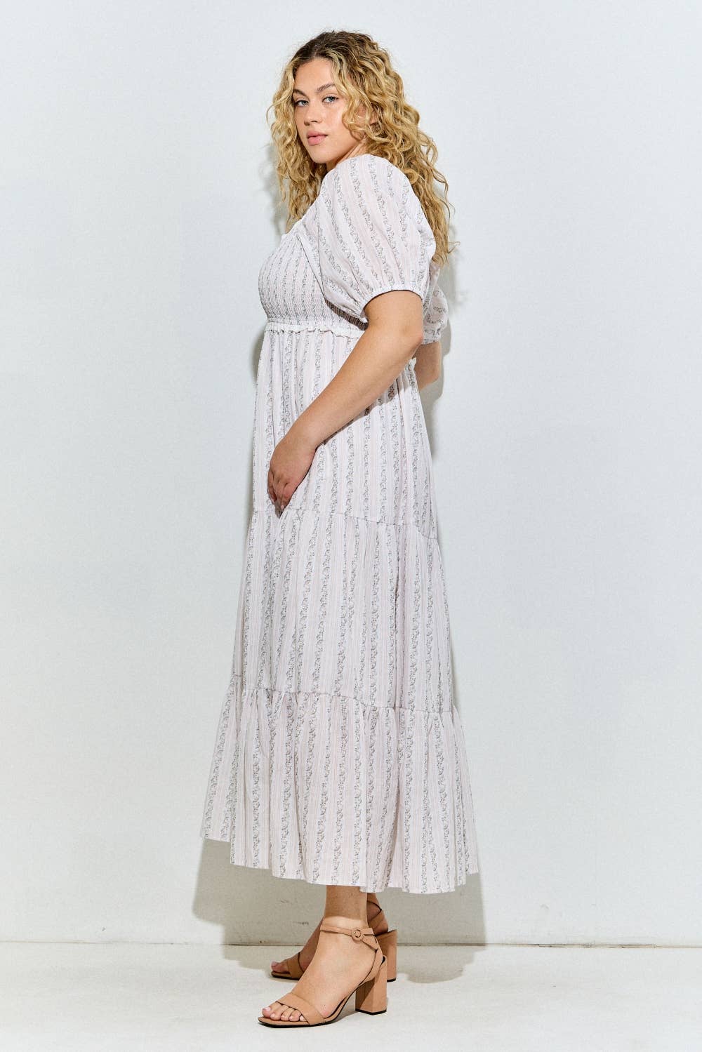 Eyelet Trim Smocked Maxi Dress