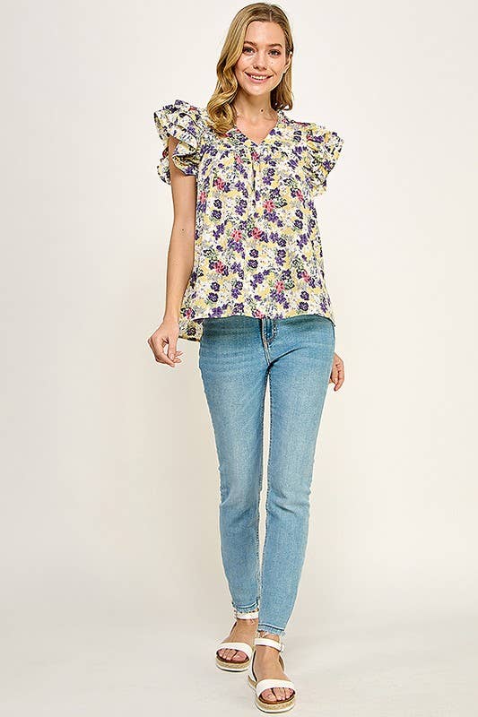 Floral Ruffle Sleeves Top