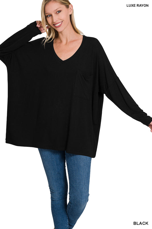 Oversized V-neck Long Sleeve Top