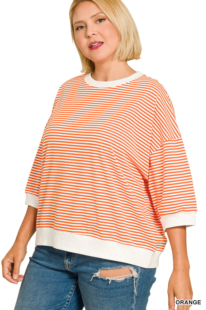 Quarter Sleeve Striped Top