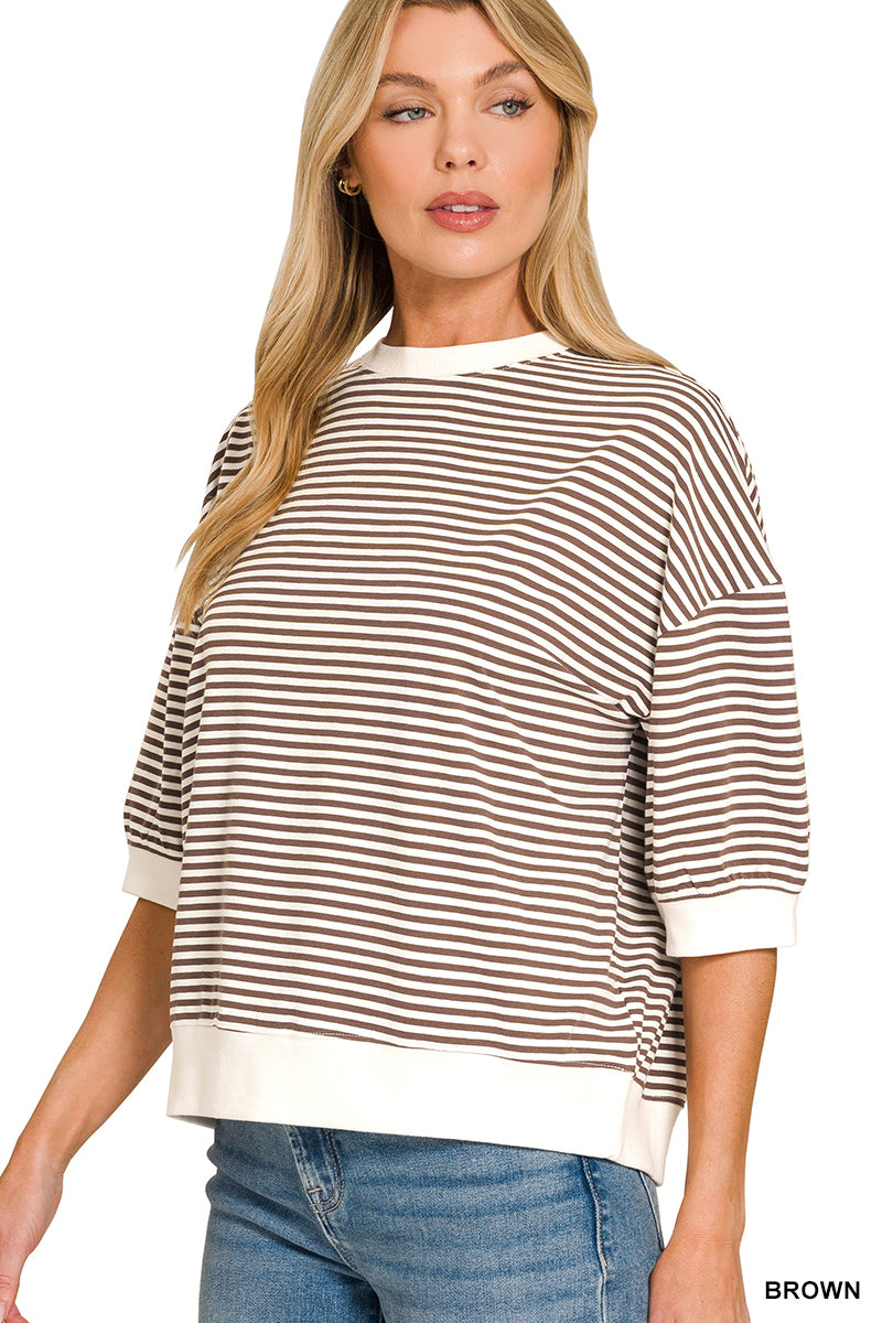 Quarter Sleeve Striped Top