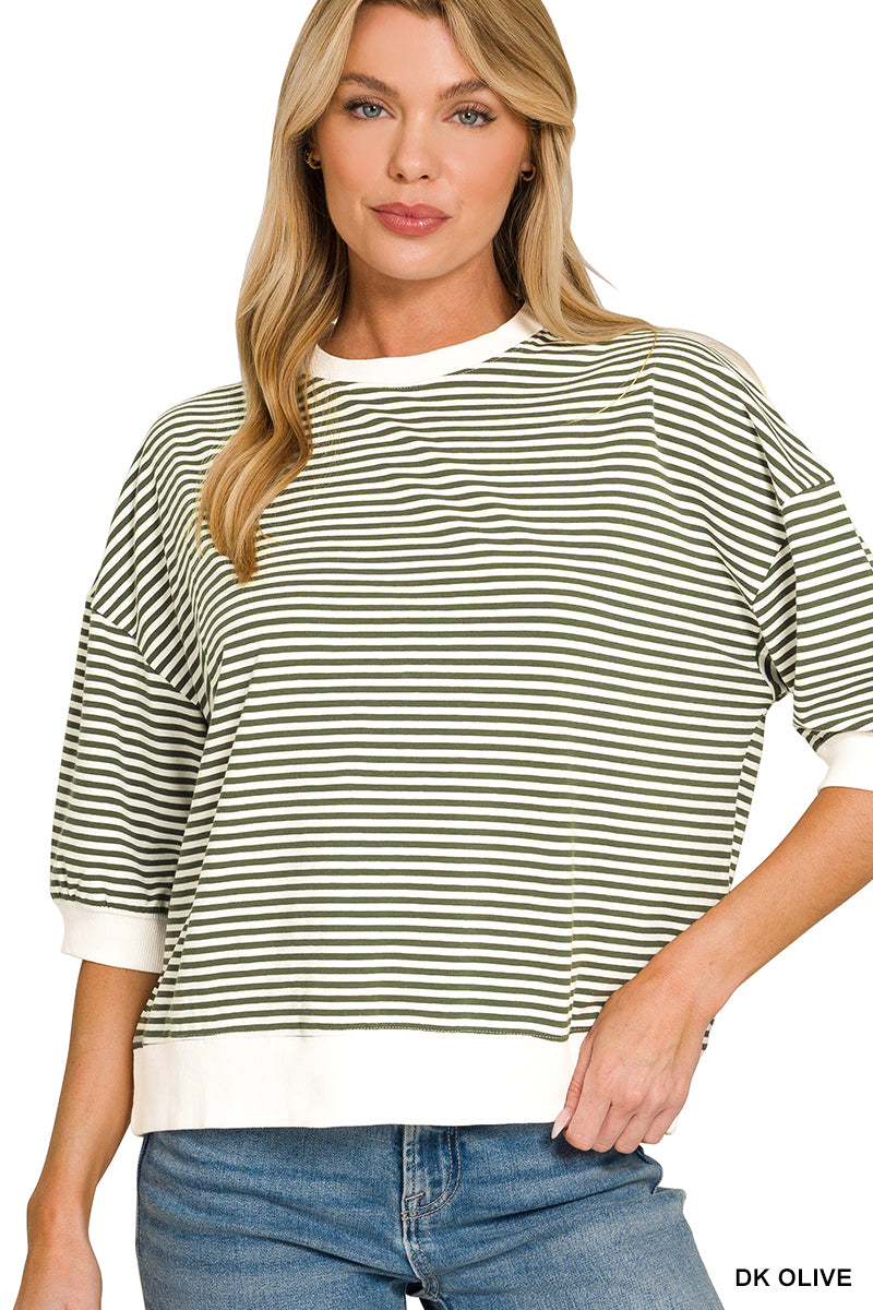 Quarter Sleeve Striped Top