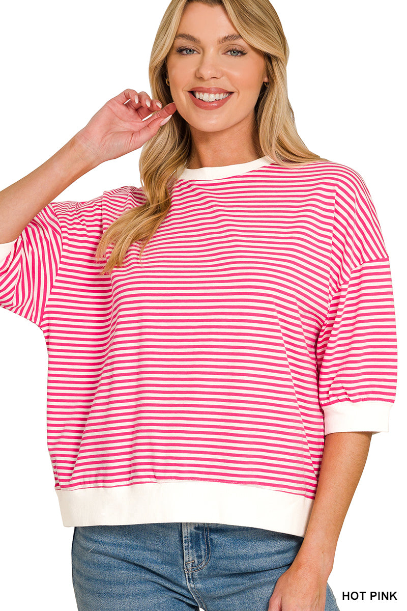 Quarter Sleeve Striped Top