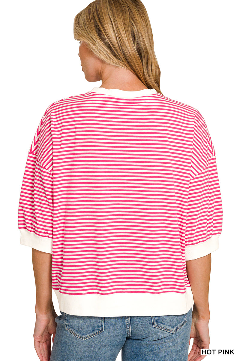 Quarter Sleeve Striped Top
