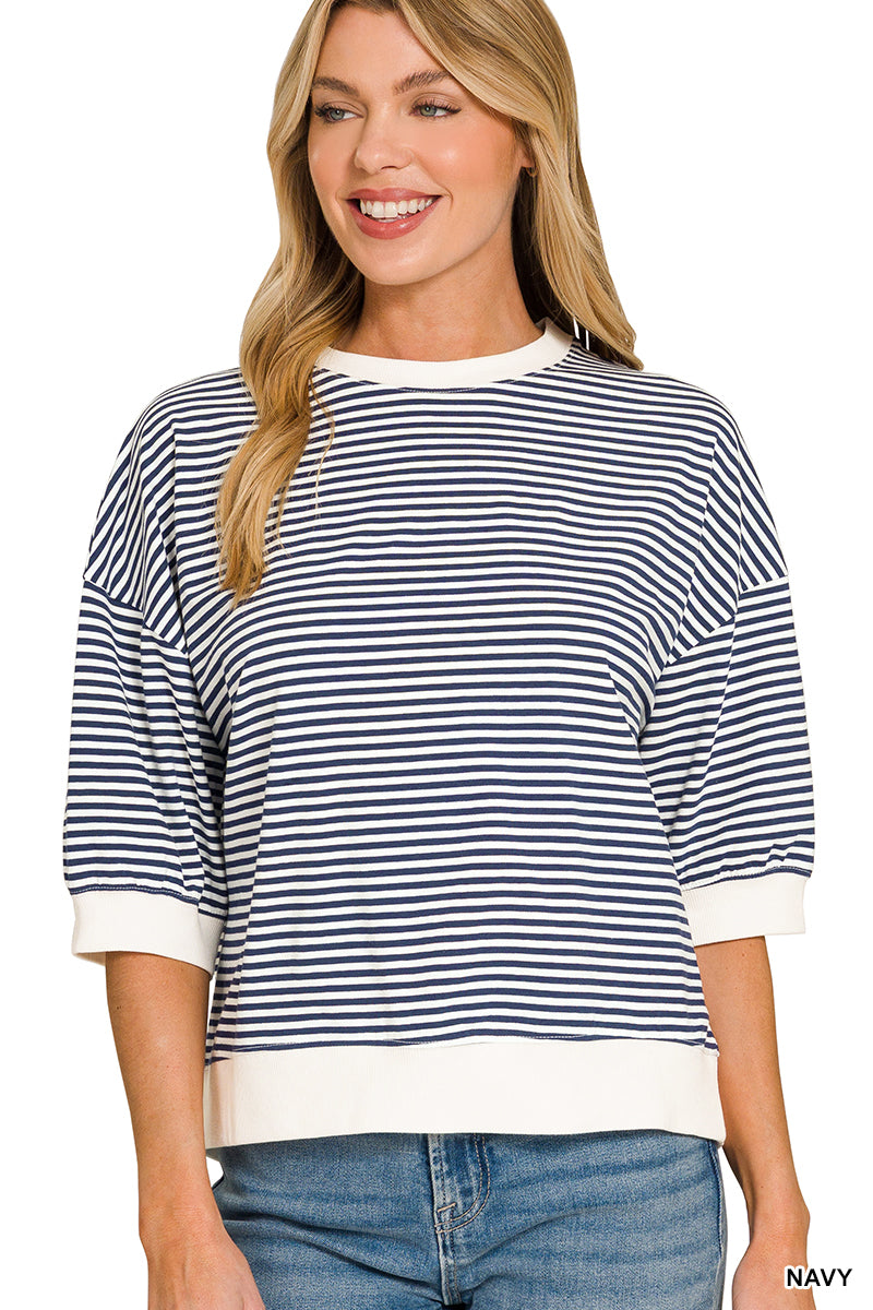 Quarter Sleeve Striped Top