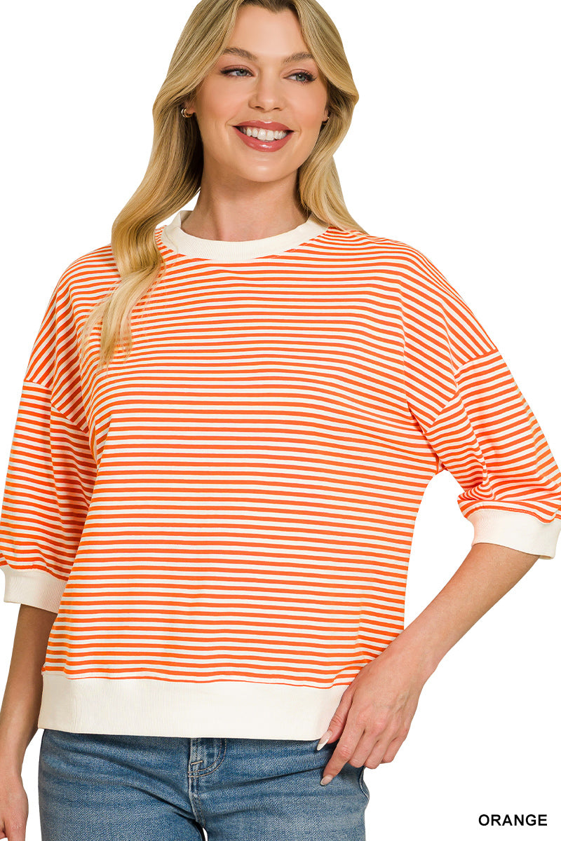 Quarter Sleeve Striped Top