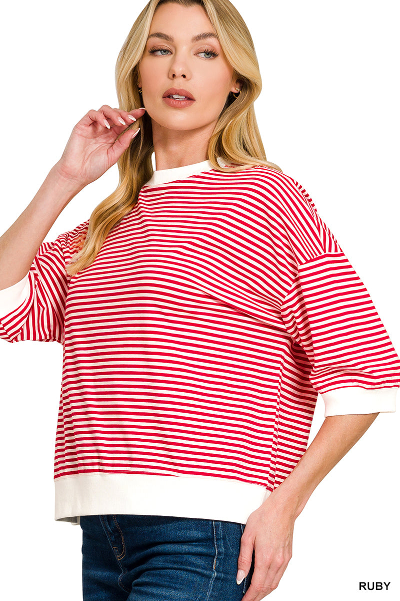 Quarter Sleeve Striped Top