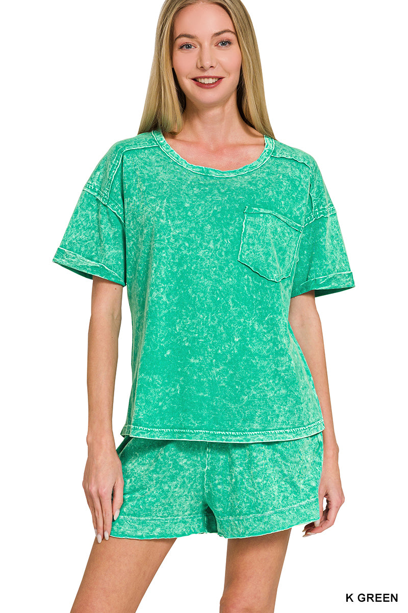 Washed Pocket Shorts Set