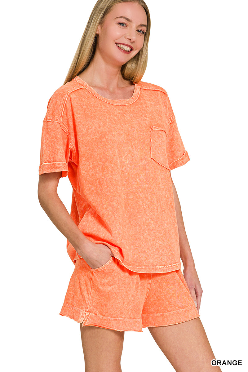 Washed Pocket Shorts Set
