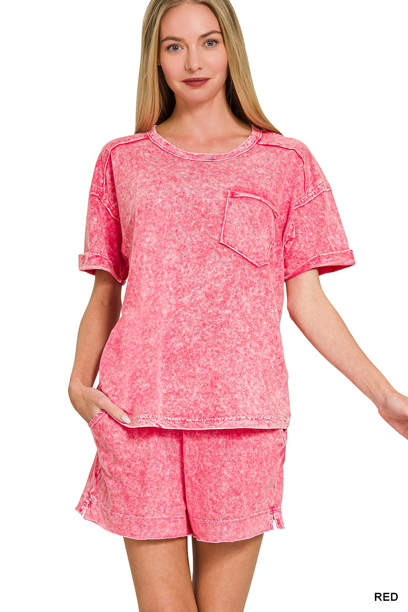 Washed Pocket Shorts Set