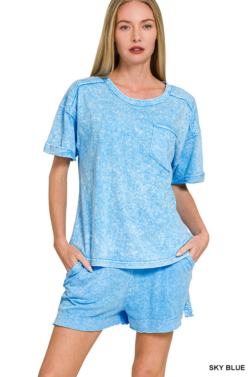 Washed Pocket Shorts Set