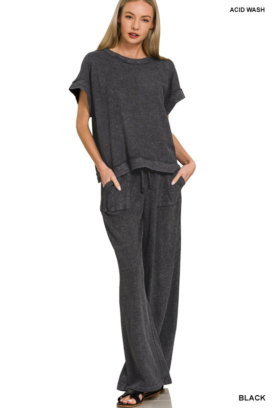 Washed Wide Leg Pants & Top Set