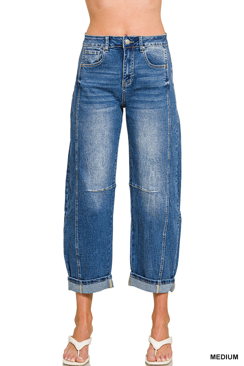 Barrel Leg Cropped Denim Pants