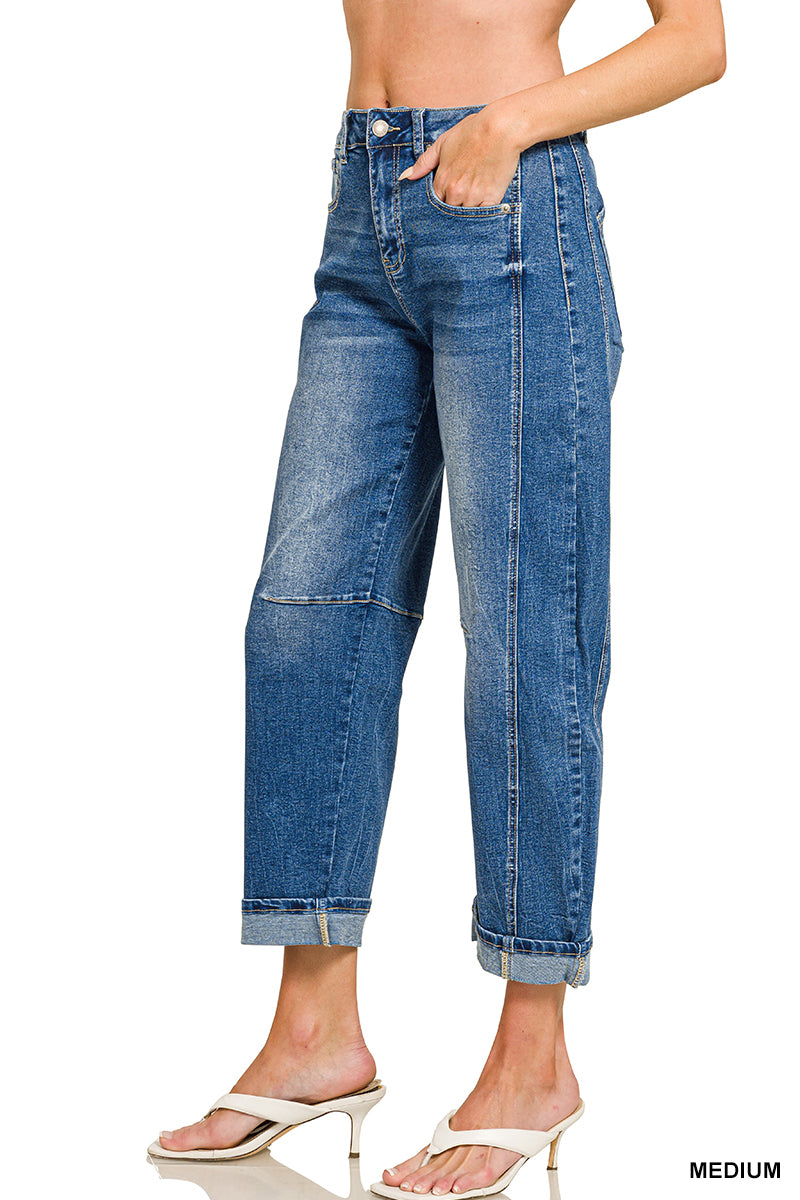 Barrel Leg Cropped Denim Pants