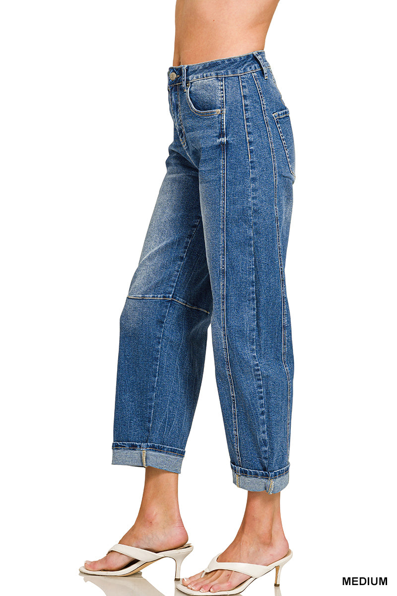 Barrel Leg Cropped Denim Pants