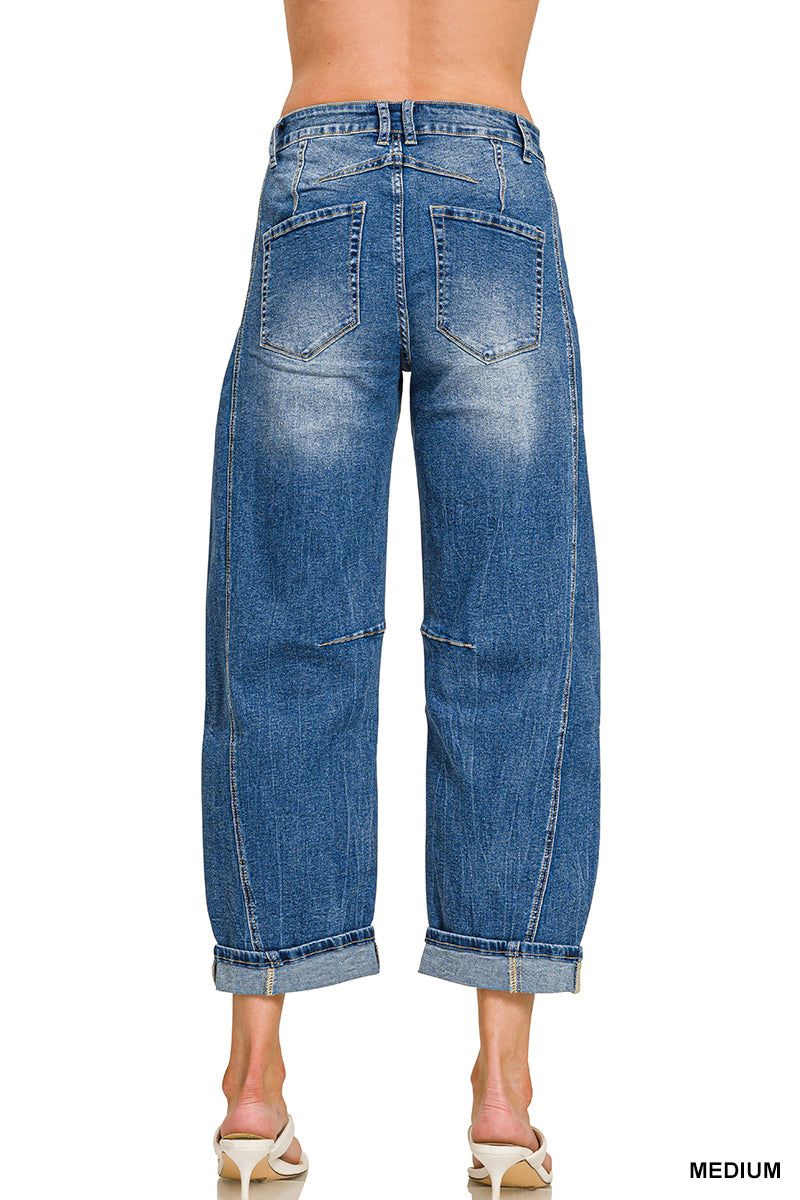Barrel Leg Cropped Denim Pants