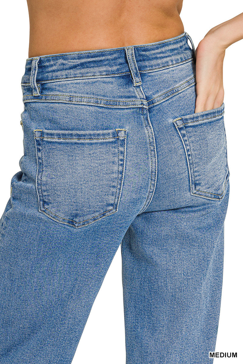 Washed Cropped Wide Leg Jeans