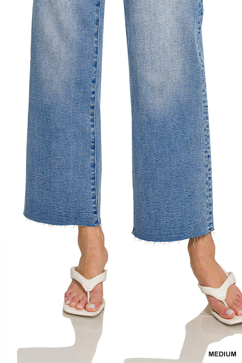 Washed Cropped Wide Leg Jeans