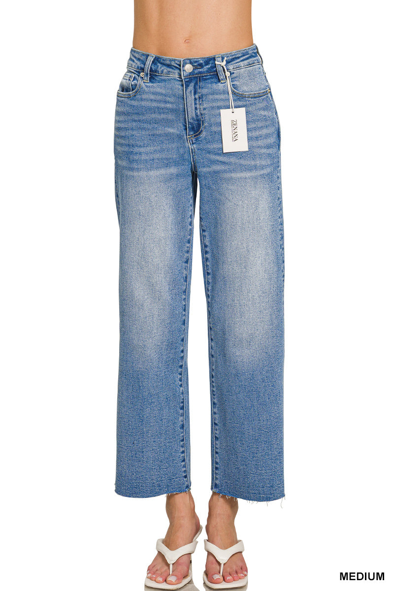 Washed Cropped Wide Leg Jeans