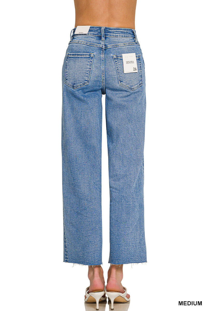 Washed Cropped Wide Leg Jeans