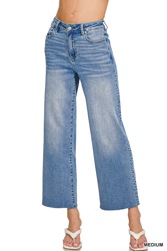 Washed Cropped Wide Leg Jeans