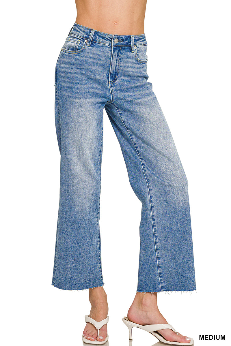 Washed Cropped Wide Leg Jeans