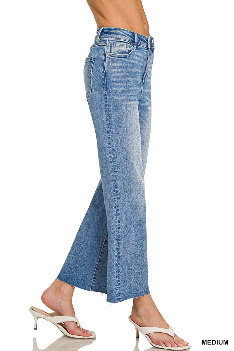 Washed Cropped Wide Leg Jeans