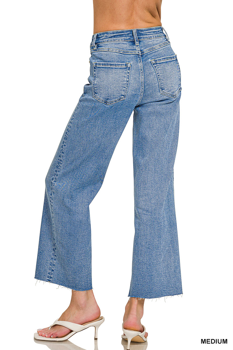 Washed Cropped Wide Leg Jeans