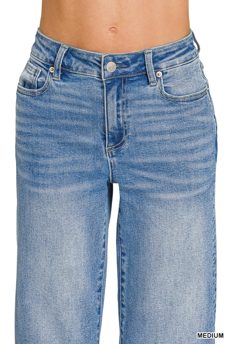 Washed Cropped Wide Leg Jeans
