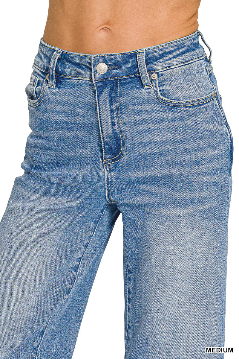 Washed Cropped Wide Leg Jeans