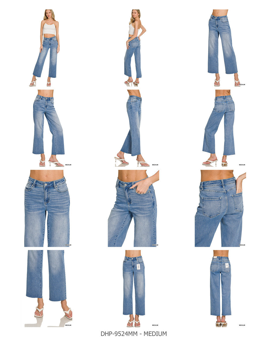 Washed Cropped Wide Leg Jeans