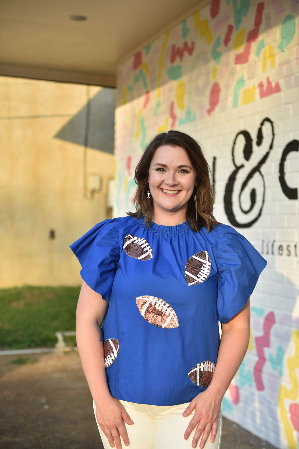 Football Sequin Patch Blouse