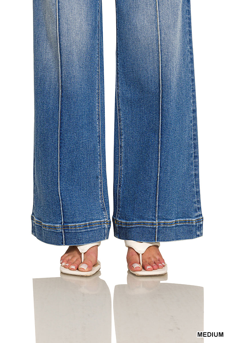 Wide Leg Pin-Tuck Denim Pants