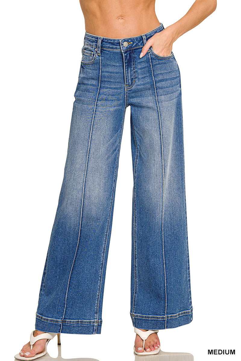 Wide Leg Pin-Tuck Denim Pants
