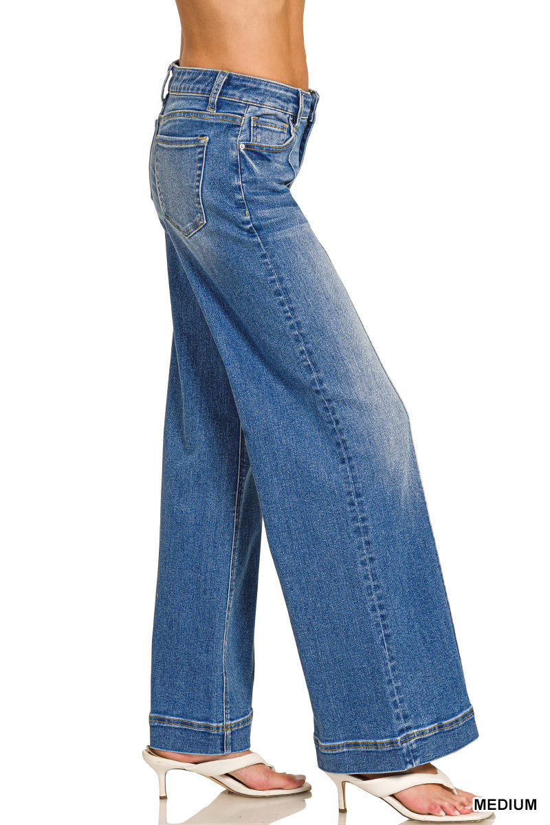 Wide Leg Pin-Tuck Denim Pants